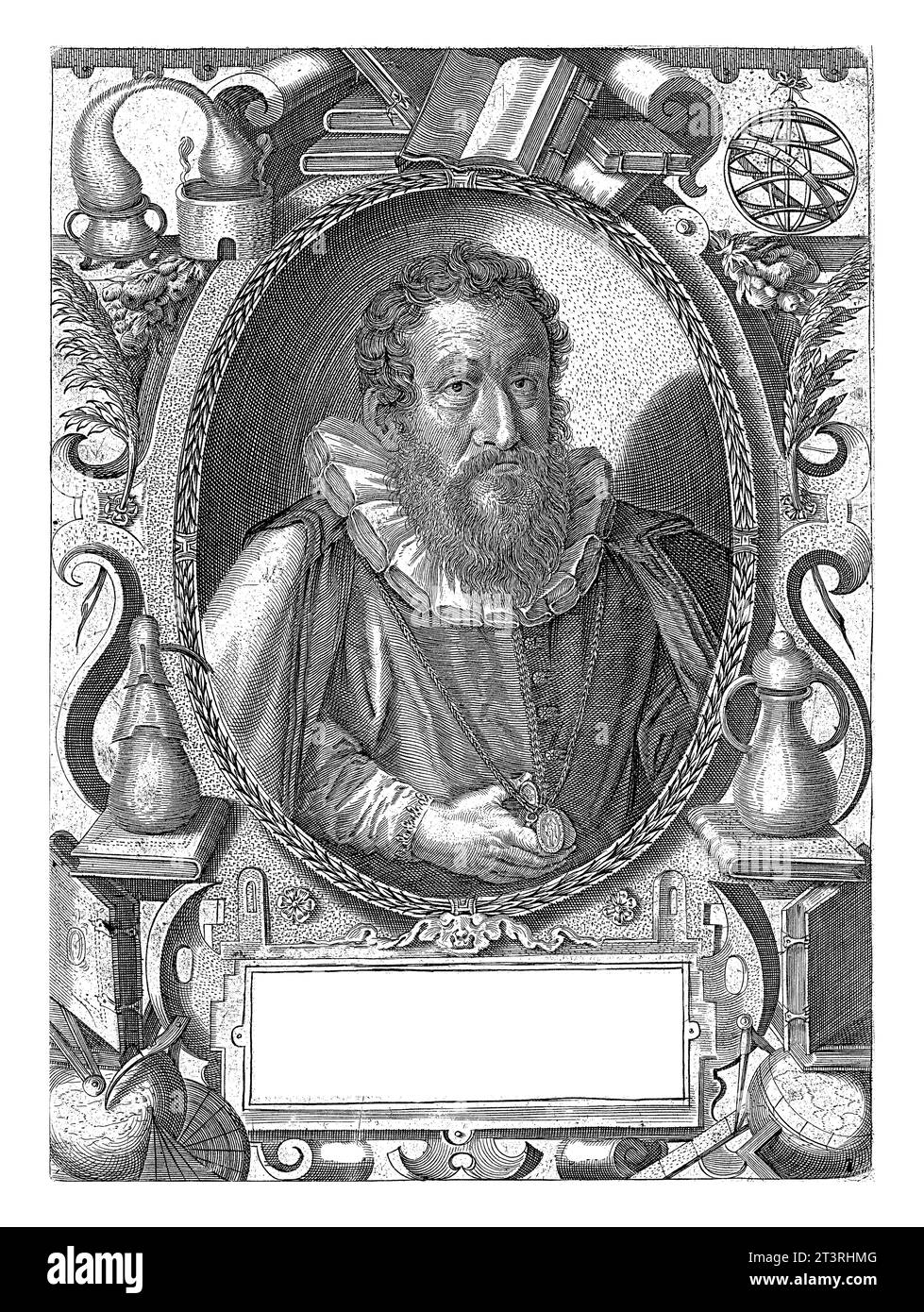 Portrait de l'astrologue vénitien Thomas de Thomasi, Dominicus Custos, c. 1600 - c. 1650, gravé vintage. Banque D'Images