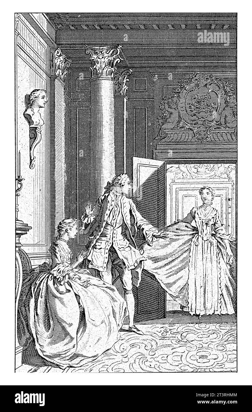 Thomas Jones visite Sophia, Jan Punt, après Hubert Francois Gravelot, 1749 Mme Bellaston entre dans la pièce où Thomas Jones et Sophia sont engagés Banque D'Images