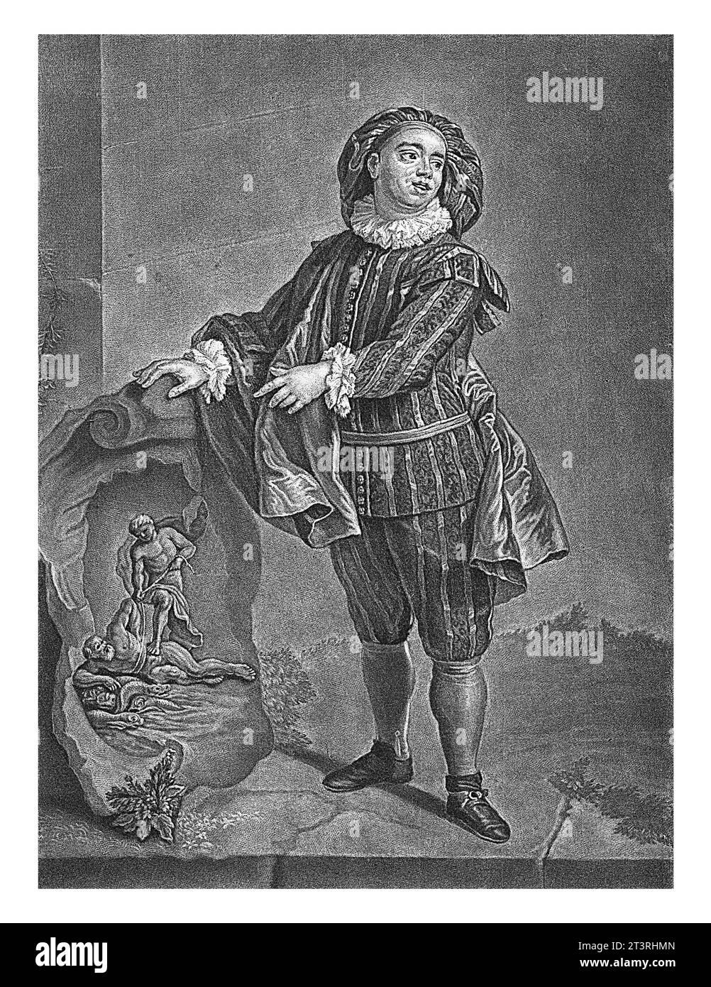 Portrait d'Angelo Constantini, Jacob Gole, d'après François de Troy, 1670 - 1724 Portrait de l'acteur italien Angelo Constantini dans le rôle de Mezzet Banque D'Images