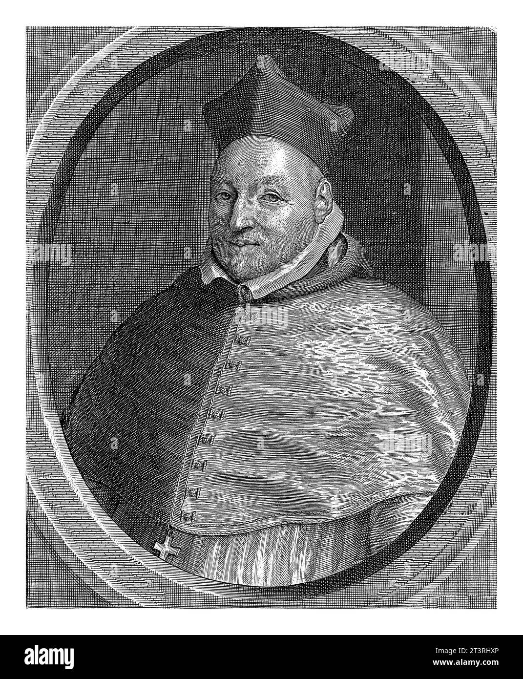 Portrait de l'archevêque Jacob Boonen à l'âge de 68 ans, demi-figure ovale en robe épiscopale. Dans la marge inférieure cinq lignes de latin. Banque D'Images