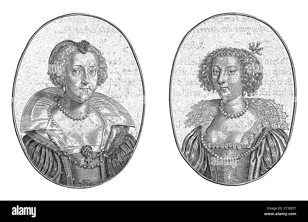 Portraits de deux courtisanes, Crispijn van de passe (II), 1635 Portraits de deux courtisanes habillés selon la mode de leur époque. Banque D'Images