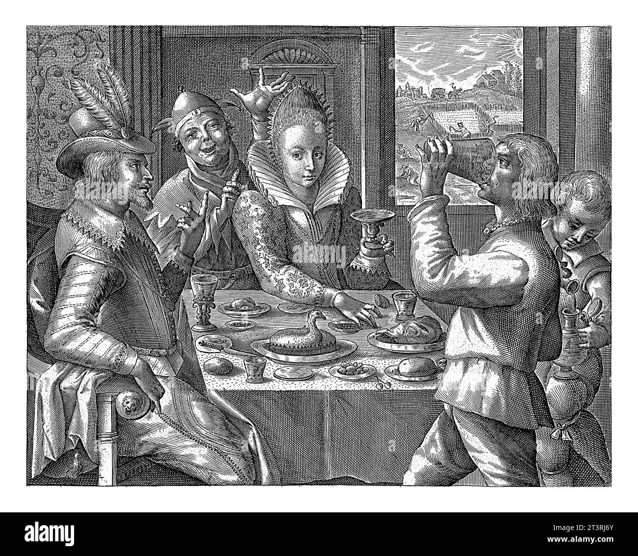 Après-midi : couple au repas, Crispijn van de passe (I) (attribué à), après Crispijn van de passe (I), 1574 - 1637 l'après-midi : intérieur avec an Banque D'Images