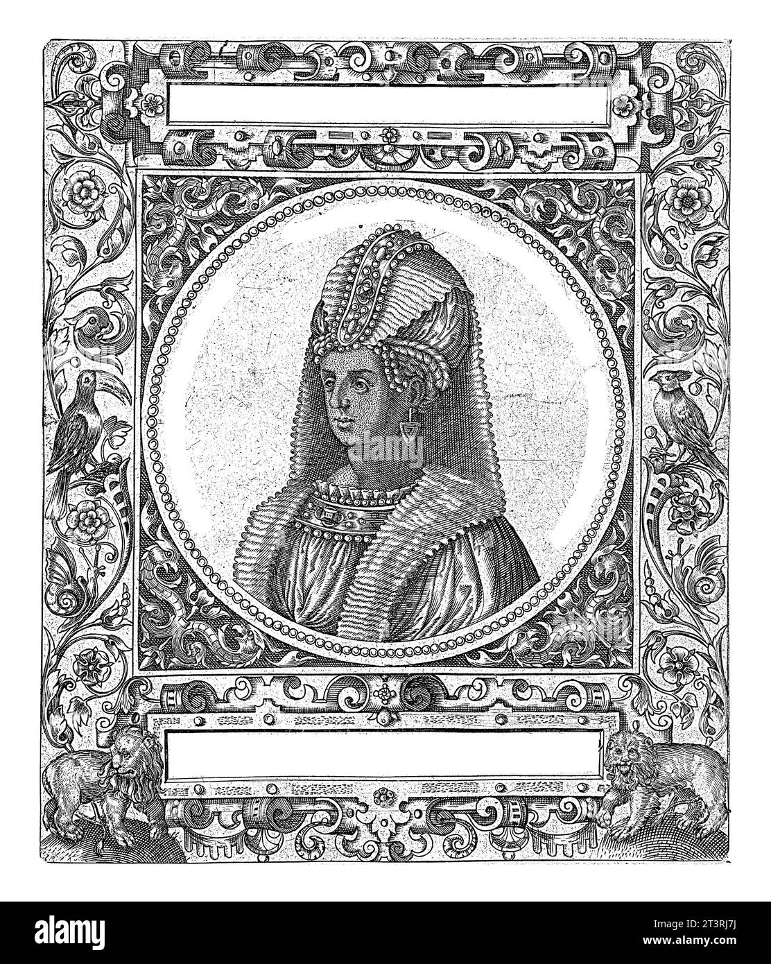 Portrait de la Cléone sultane, Theodor de Bry, d'après Jean Jacques Boissard, 1596 Portrait rond de la Cléone sultane d'après l'exemple d'une pièce de monnaie. Banque D'Images