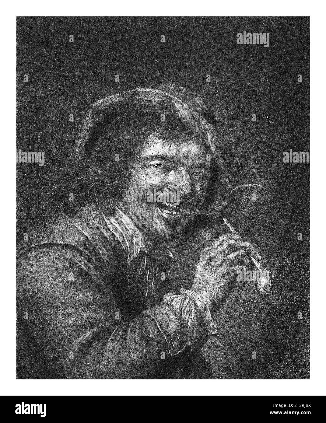 Homme à la pipe (le Reuk), Abraham Bloteling, d'après Petrus Staverenus, 1652 - 1690 l'odorat. Un homme fume une pipe et souffle un anneau de sm Banque D'Images