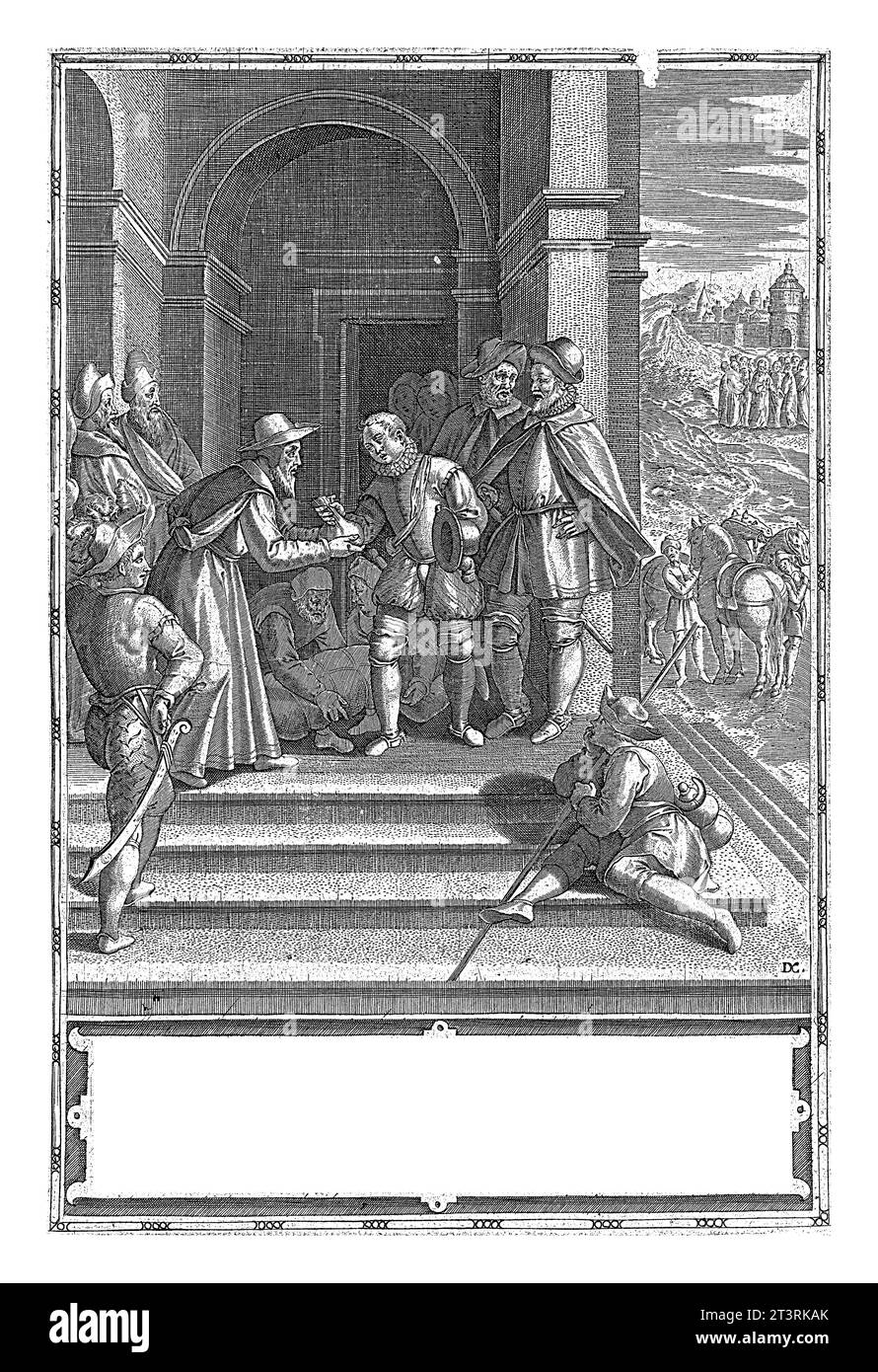Parabole du fils prodigue : le troisième fils étant payé sa part de l'héritage, Dominicus Custos, c. 1579 - c. 1615 le fils prodigue demande sa fath Banque D'Images