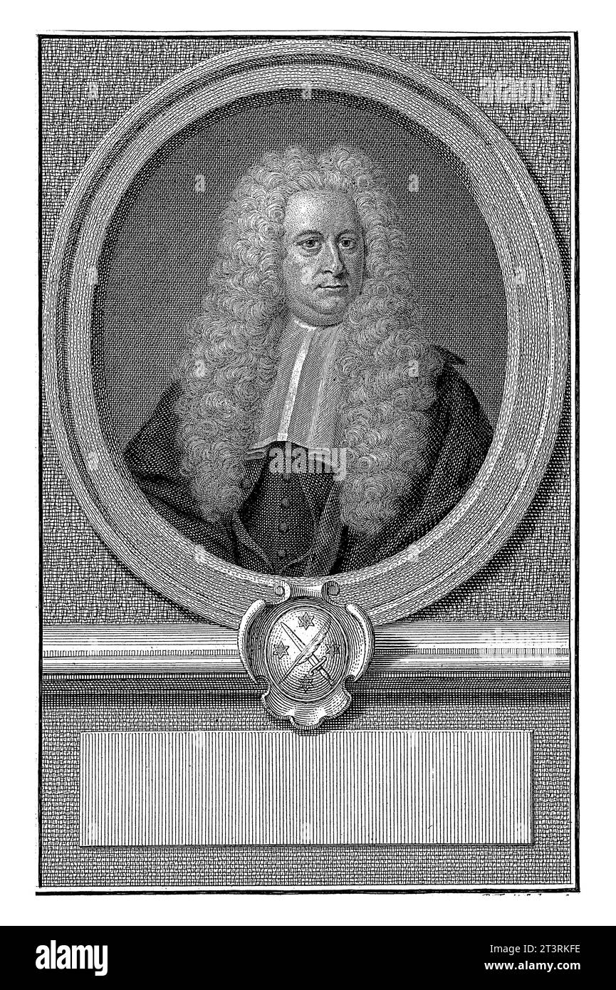 Portrait de Cornelis van Bynkershoek, Pieter Tanje, d'après Philip van Dijk, 1746 Portrait de Cornelis van Bynkershoek, Président du Conseil suprême Banque D'Images