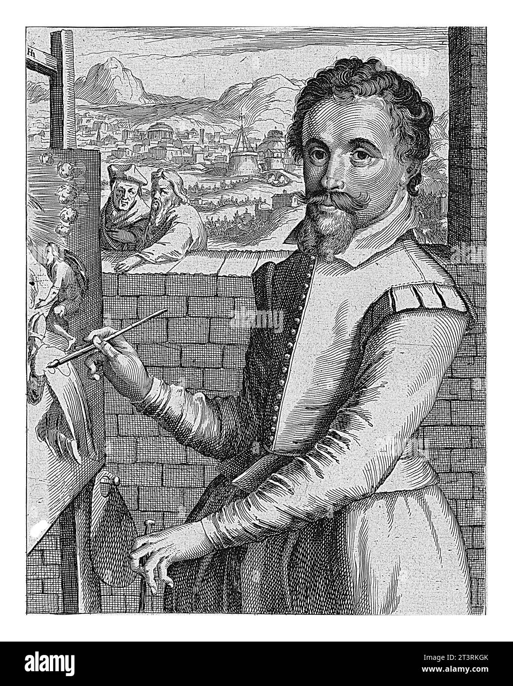 Portrait d'Adam Elsheimer, Simon Frisius, 1610 Portrait en demi-longueur à gauche d'Adam Elsheimer. Sous le portrait se trouvent le nom et quatre lignes en Lati Banque D'Images