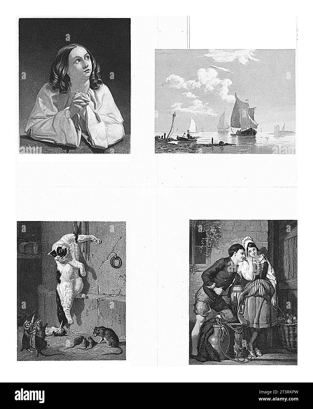 Prière jeune femme - Festival de la souris - Smoezend koppel - Zeilvaarepjes, Dirk Jurriaan Sluyter, d'après Bernard te Gempt, d'après Everhardus Koster, 1826 - Banque D'Images