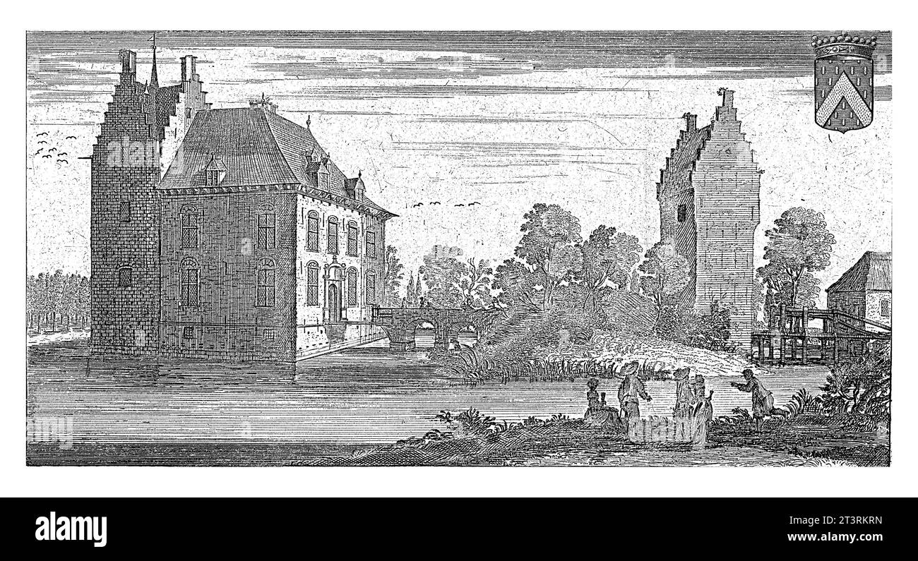 Château de Doggenhout, Franz Ertinger, 1697 vue du Château de Doggenhout à Ranst, près d'Anvers. Au premier plan cinq personnes sur le front de mer. Banque D'Images