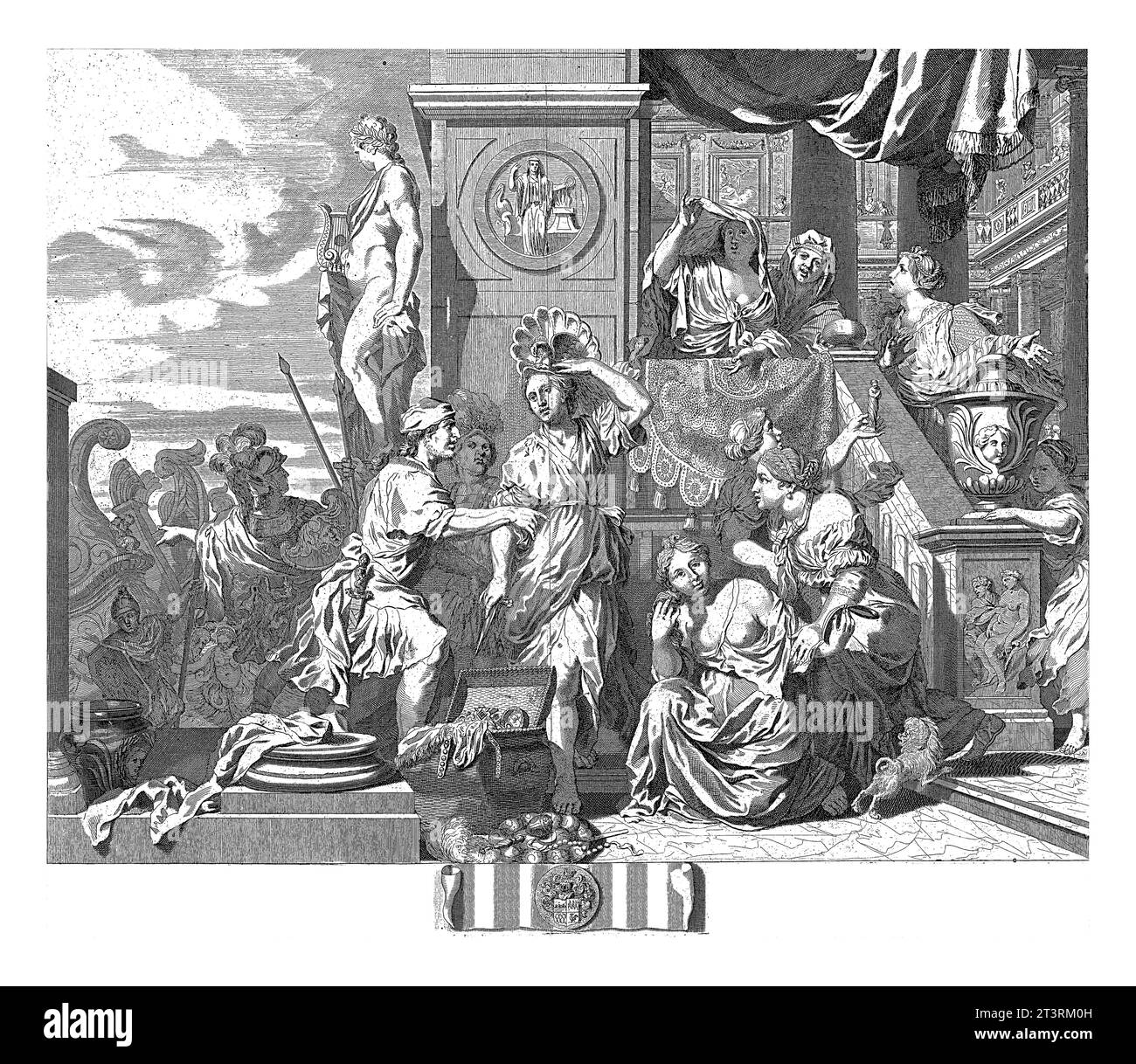 Odysseus reconnaît Achille, Pieter van den Berge, d'après Gérard de Lairesse, c. 1694 - en ou avant 1737 Achille déguisé en fille et amon vivant Banque D'Images