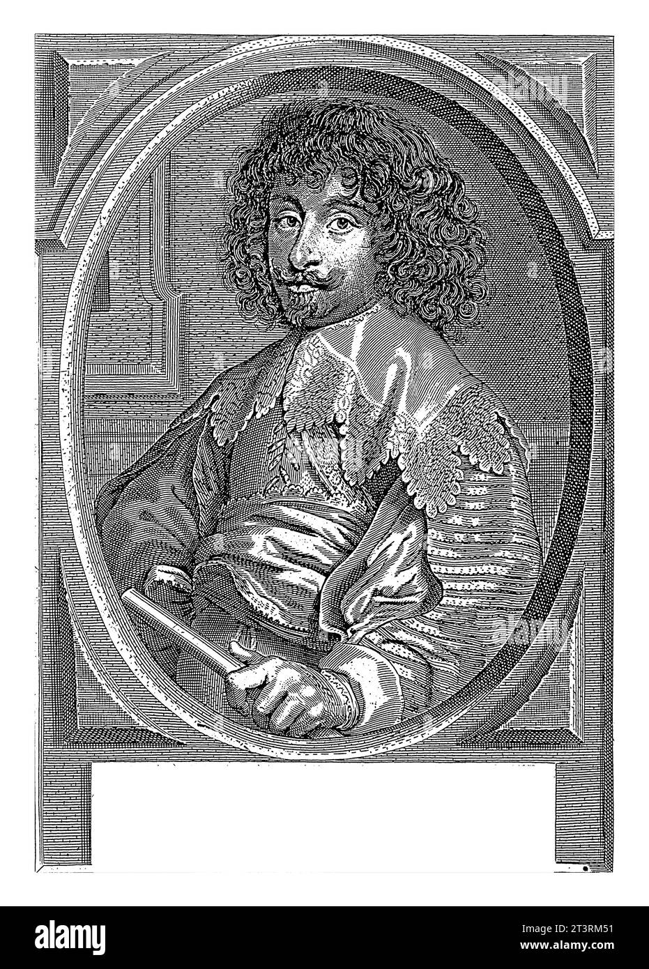 Portrait en demi-longueur de Charles Albert de Longueval, comte de Bucquoy. Dans sa main gauche, il tient un état-major de commandement. Le portrait est placé dans un cadre ovale Banque D'Images