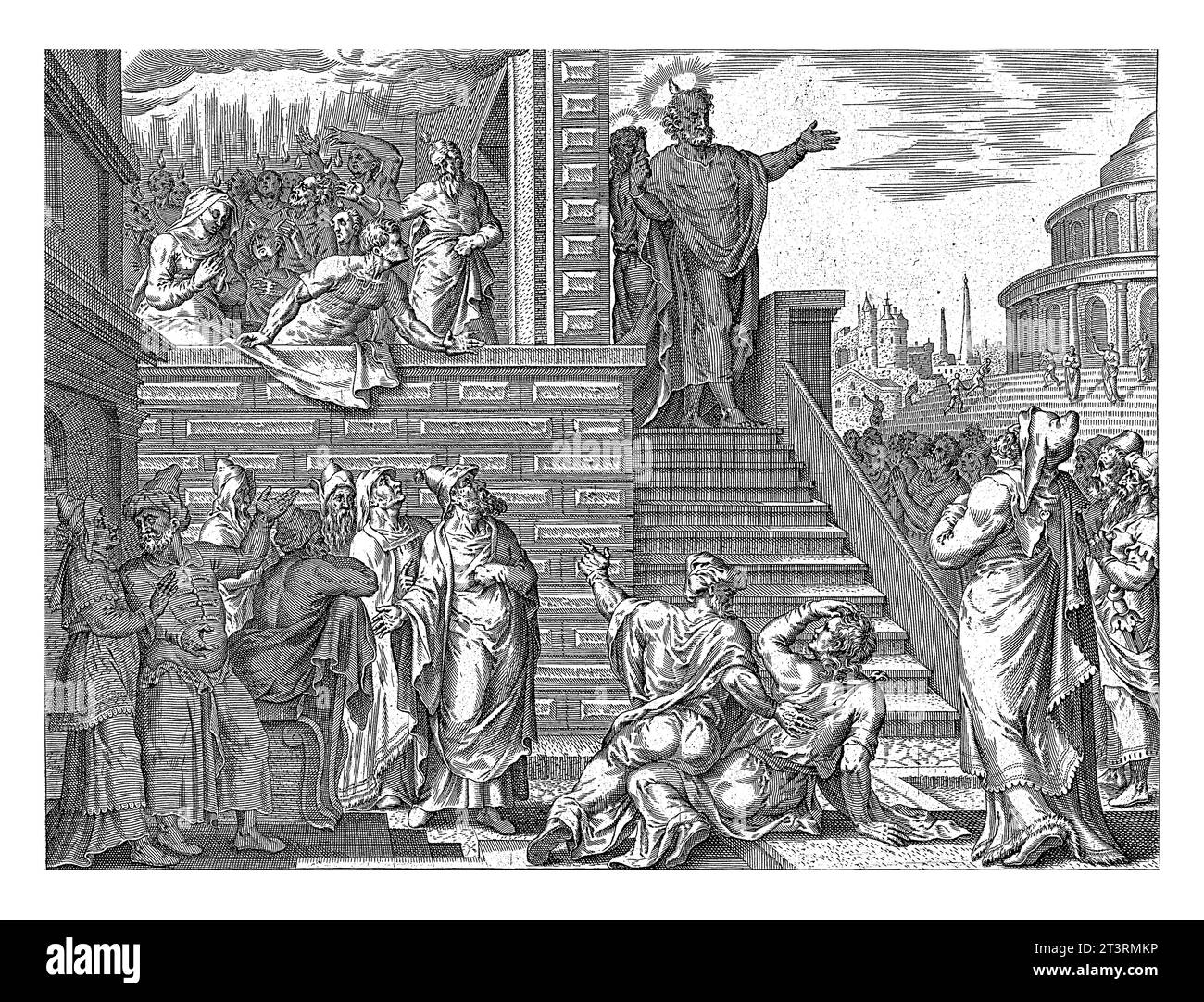 Pierre prêche à Jérusalem, anonyme, d'après Philips Galle, d'après Maarten van Heemskerck, 1646 l'Esprit Saint descend sur Marie et les apôtres, qui Banque D'Images