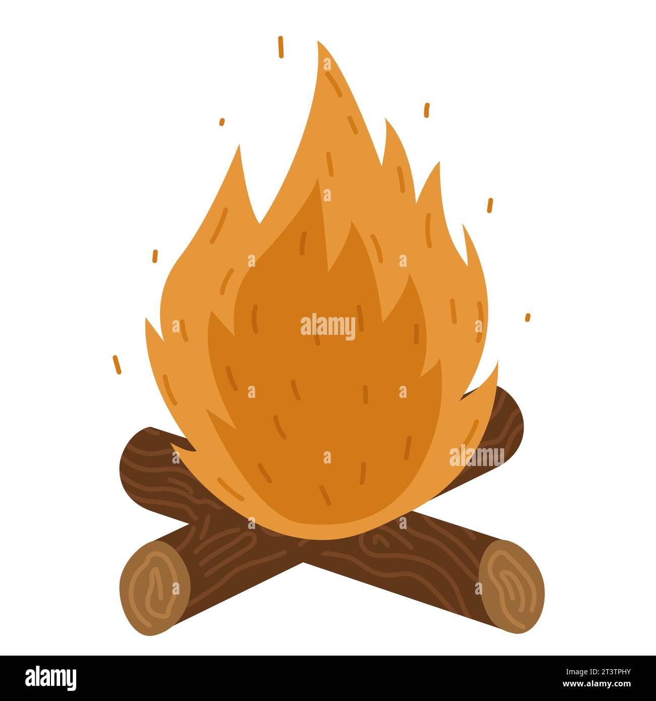 Feu de camp plat isolé sur fond blanc. Flamme vectorielle dans l'illustration de style plat. Illustration pour les autocollants et la conception Web Illustration de Vecteur