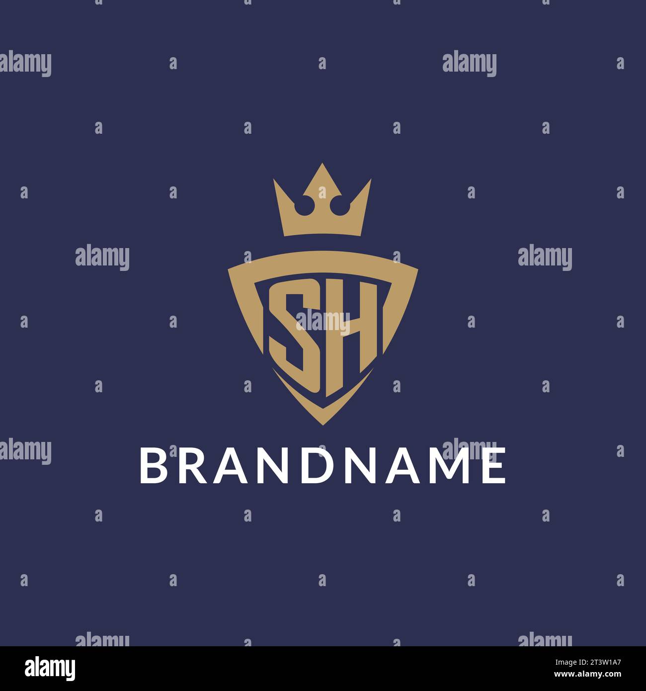Logo SH avec bouclier et couronne, fichier vectoriel de style de logo initial monogramme Illustration de Vecteur