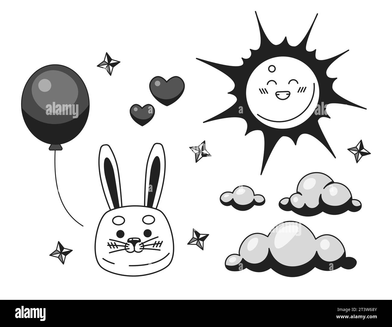 Décoration enfantine concept d'illustration 2D noir et blanc Illustration de Vecteur