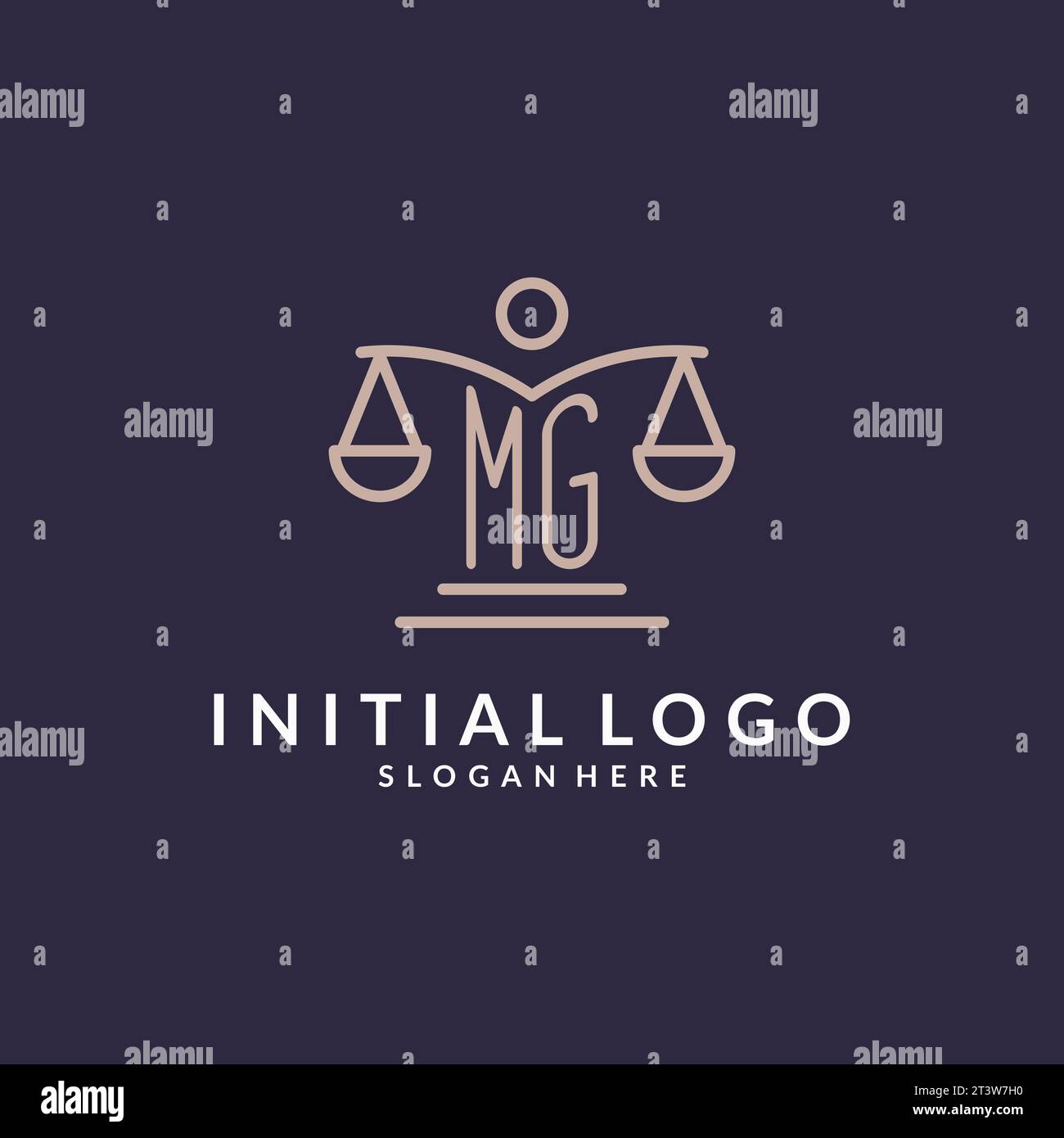 Initiales MG combinées avec les échelles de l'icône de la justice, inspiration de conception pour les cabinets d'avocats dans un style moderne et luxueux, graphique vectoriel Illustration de Vecteur