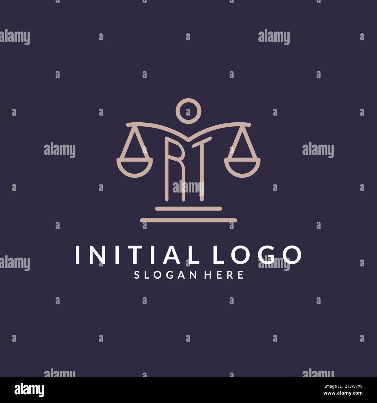 Initiales RT combinées avec les échelles de l'icône de la justice, inspiration de conception pour les cabinets d'avocats dans un style moderne et luxueux, graphique vectoriel Illustration de Vecteur