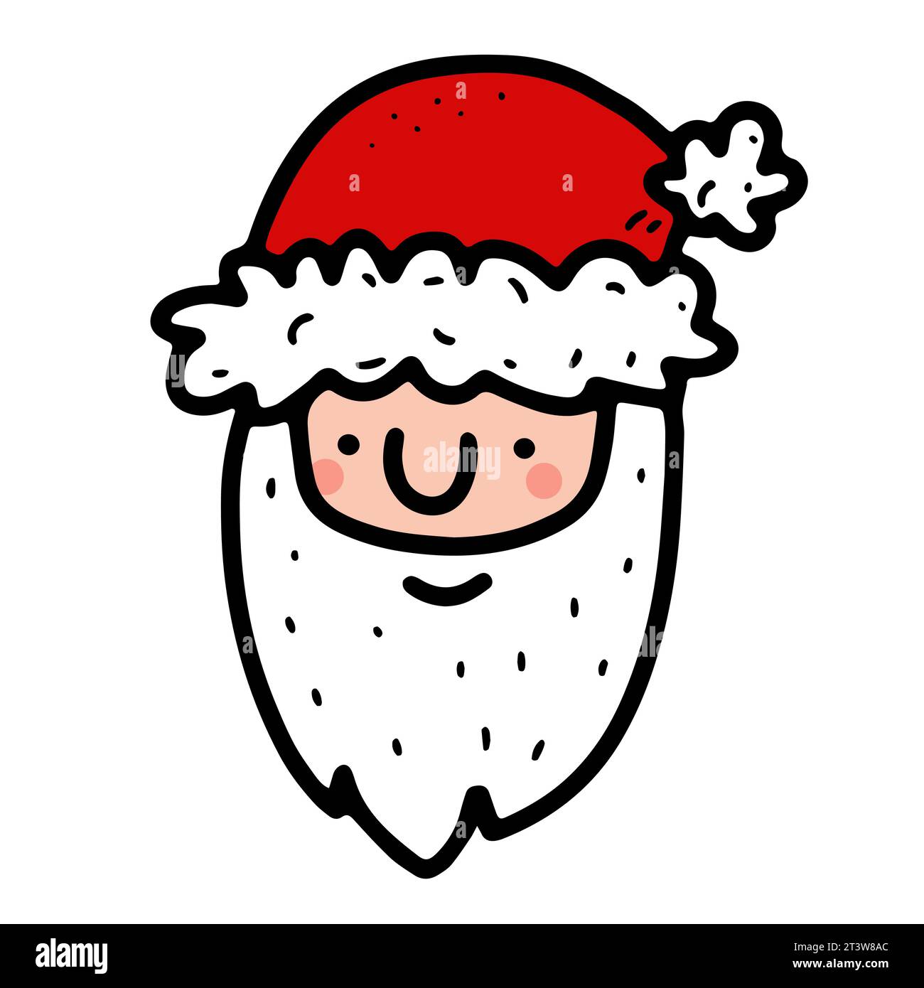 Doodle Santa Claus. Humain barbu dessiné à la main sur fond blanc. Avatar Fun face. Papa souriant festif de dessin animé. Portrait mignon masculin. Homme avec chapeau, ours Illustration de Vecteur