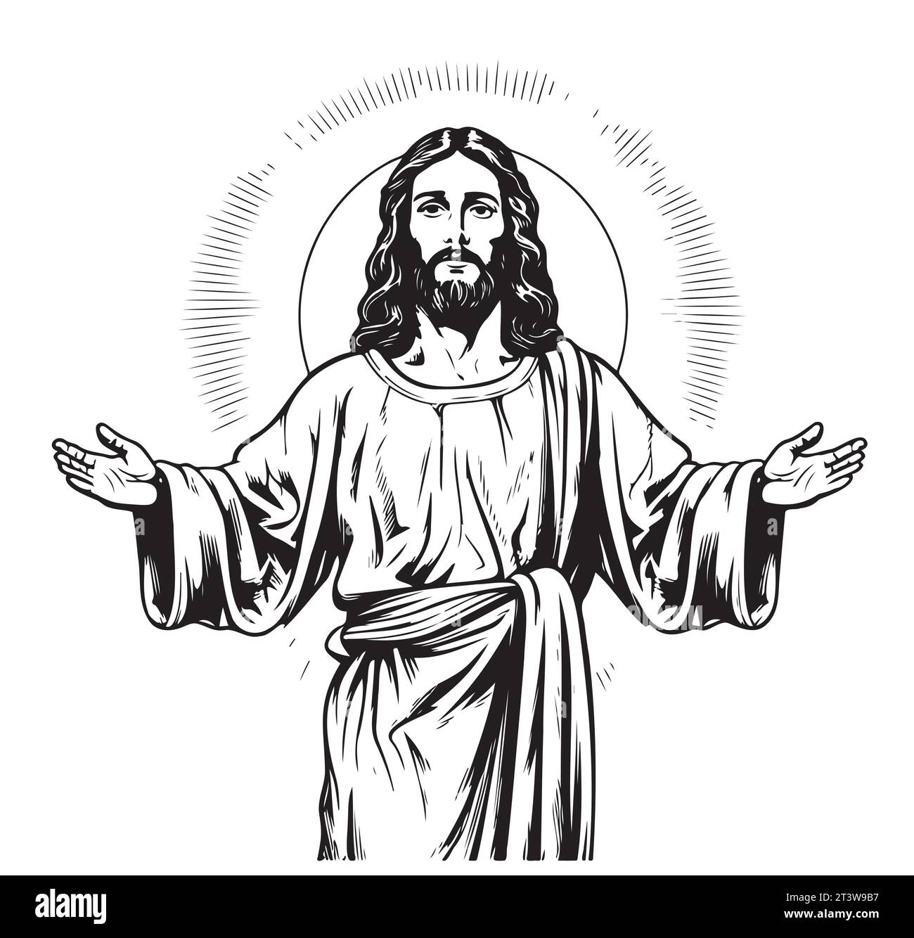 Dieu, Jésus-christ, grâce, bien, concept d'ascension. Silhouette dessinée à la main de Jésus-christ, le fils de dieu esquisse conceptuelle. Vecteur isolé Illustration de Vecteur