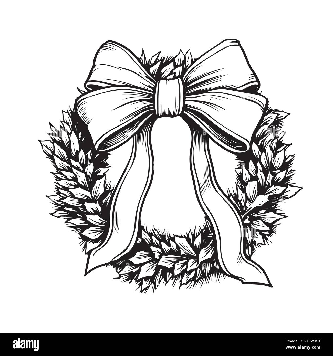 Décoration de couronne de Noël avec esquisse de noeud dessiné à la main Vector Christmas Illustration de Vecteur Décoration de couronne de Noël avec esquisse de noeud dessiné à la main Vector Christmas Illustration de Vecteur