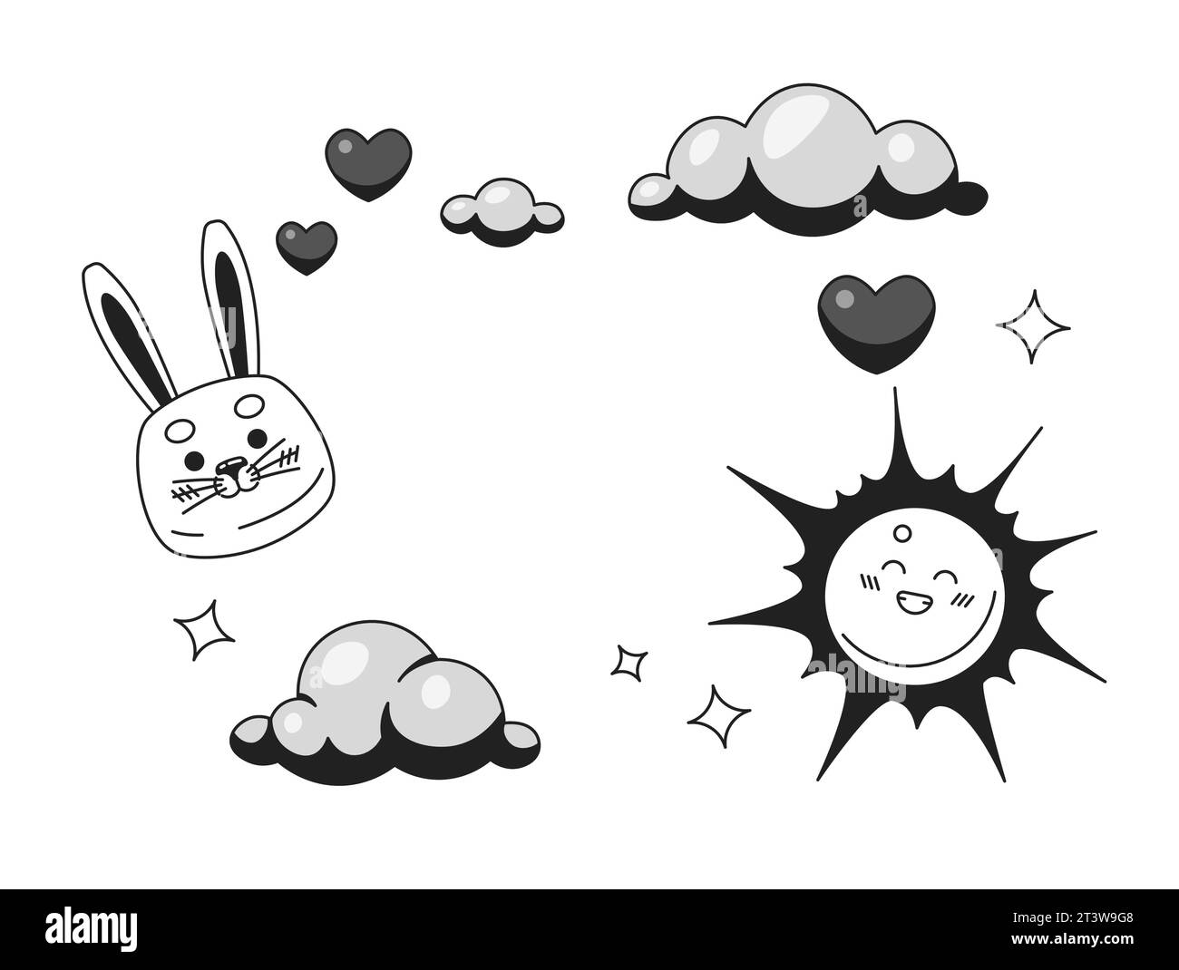 Cadre enfantin concept d'illustration 2D noir et blanc Illustration de Vecteur