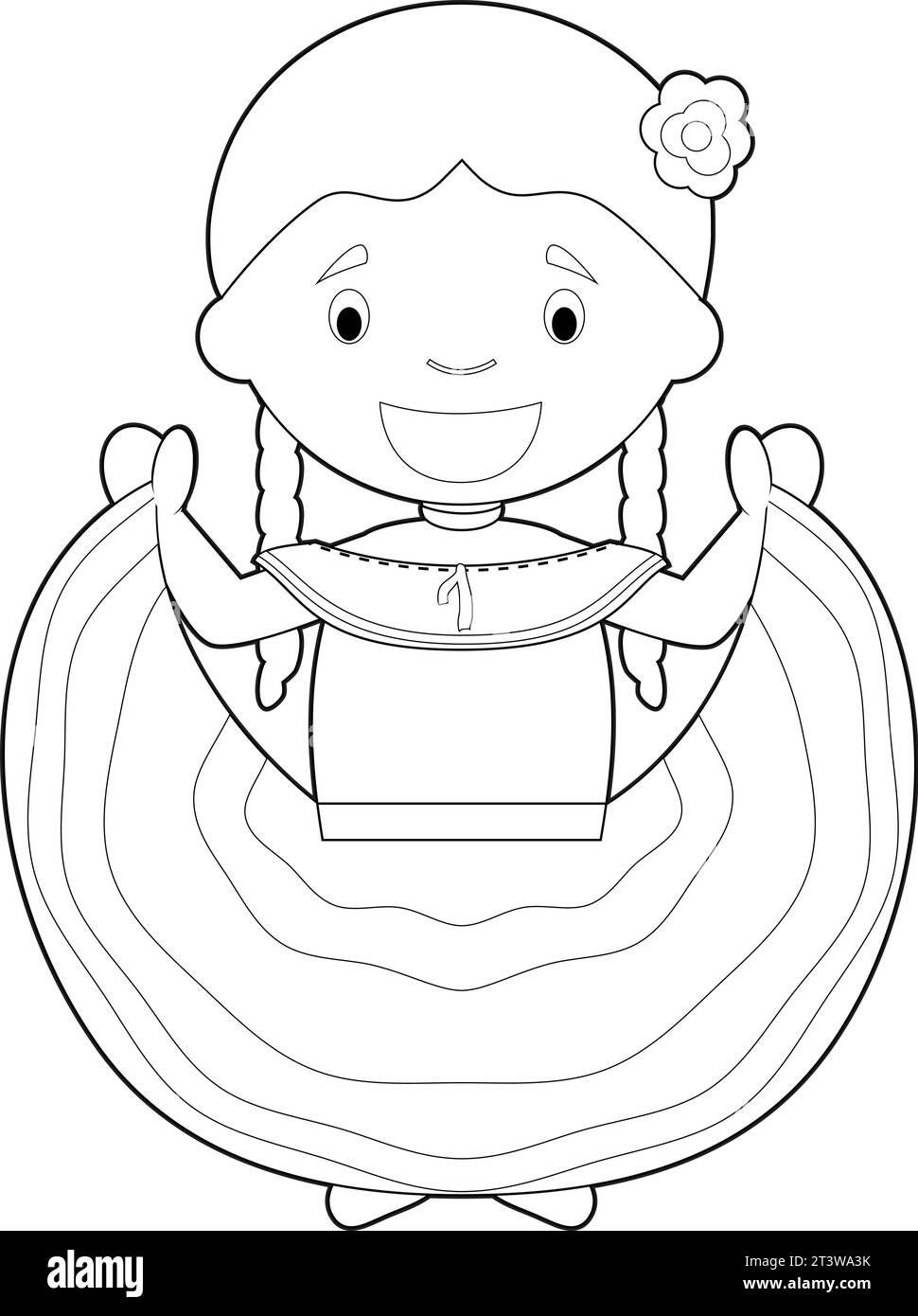 Personnage de dessin animé à colorier facile du Costa Rica habillé de la manière traditionnelle Illustration vectorielle. Illustration de Vecteur