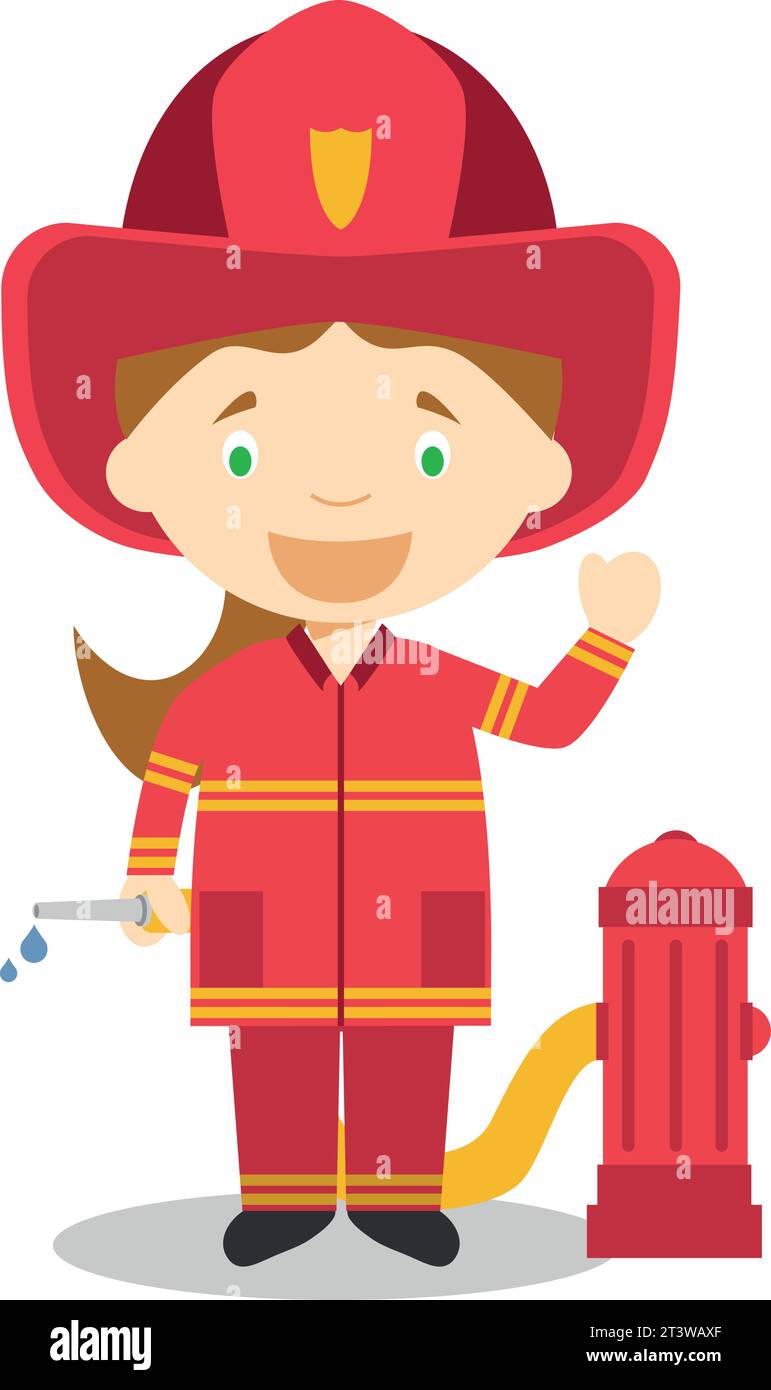 Illustration vectorielle mignonne de dessin animé d'un pompier. Série femmes professions Illustration de Vecteur