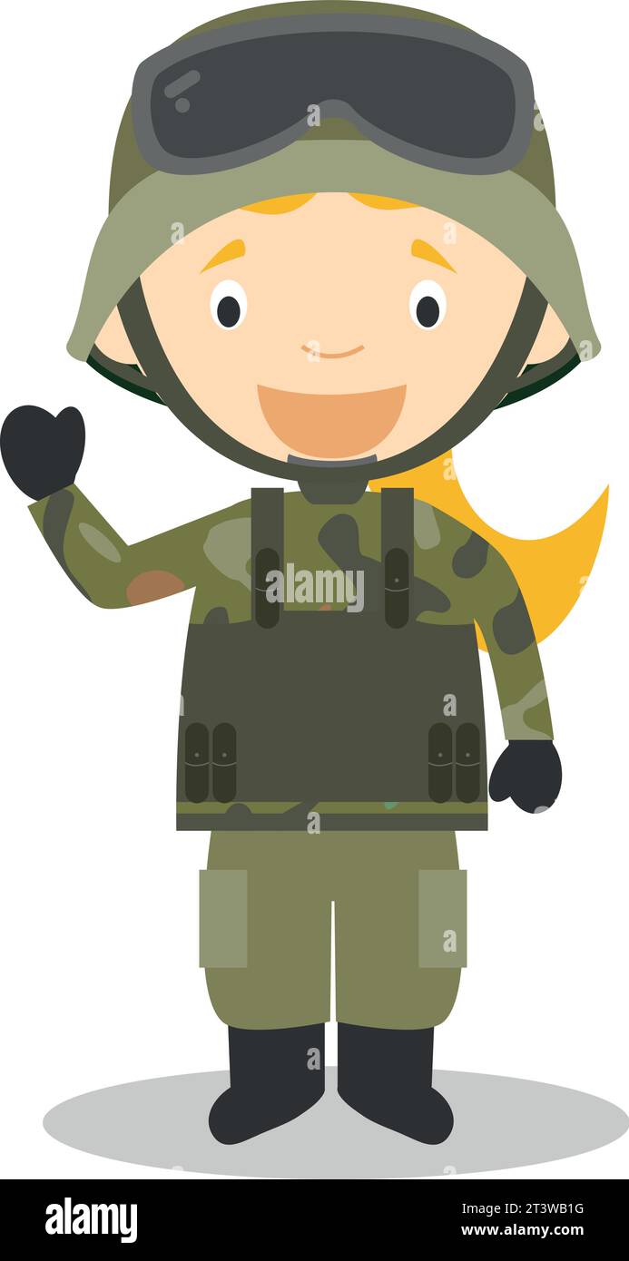 Illustration vectorielle mignonne de dessin animé d'un soldat. Série femmes professions Illustration de Vecteur
