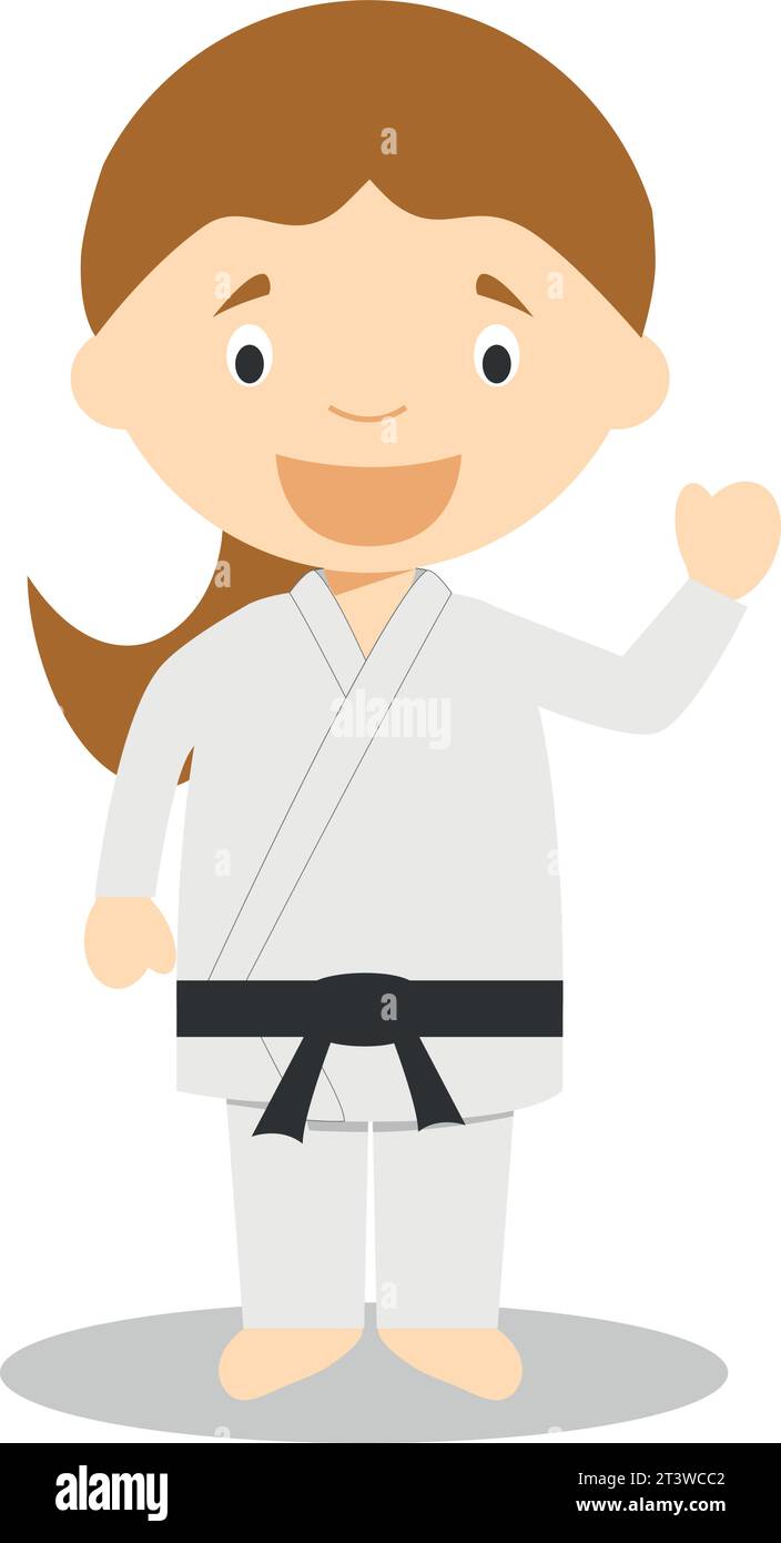 Illustration vectorielle mignonne de dessin animé d'un karateka. Série femmes professions Illustration de Vecteur