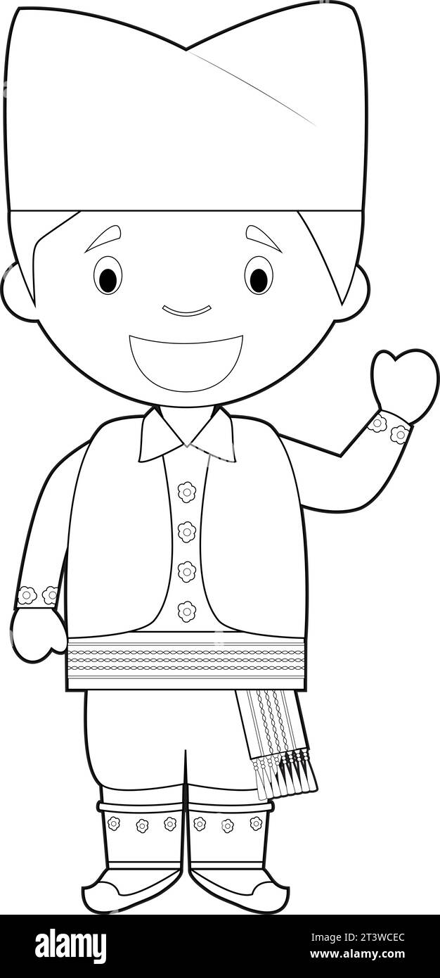 Personnage de dessin animé à colorier facile de Serbie habillé de la manière traditionnelle Illustration vectorielle. Illustration de Vecteur