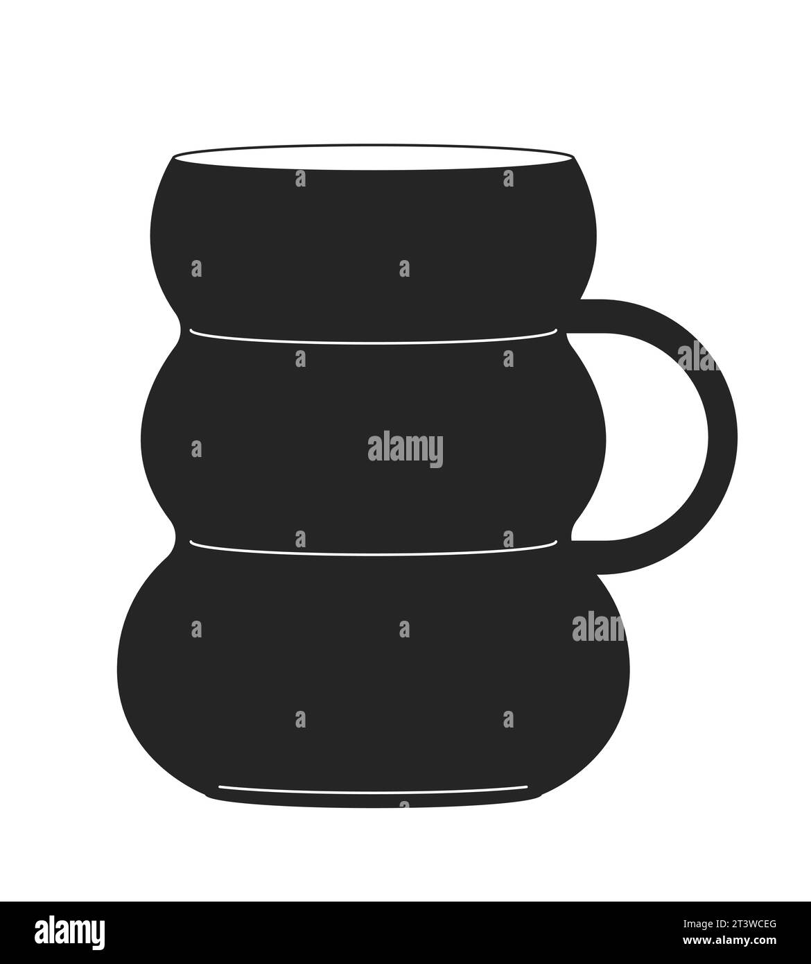 Mug en céramique de style nordique objet de dessin animé en ligne 2D noir et blanc Illustration de Vecteur