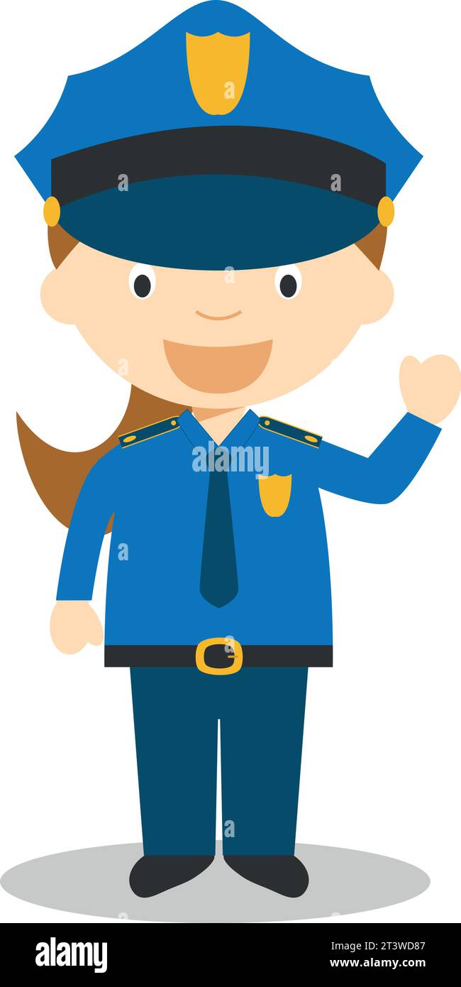 Illustration vectorielle de dessin animé mignon d'une policière. Série femmes professions Illustration de Vecteur