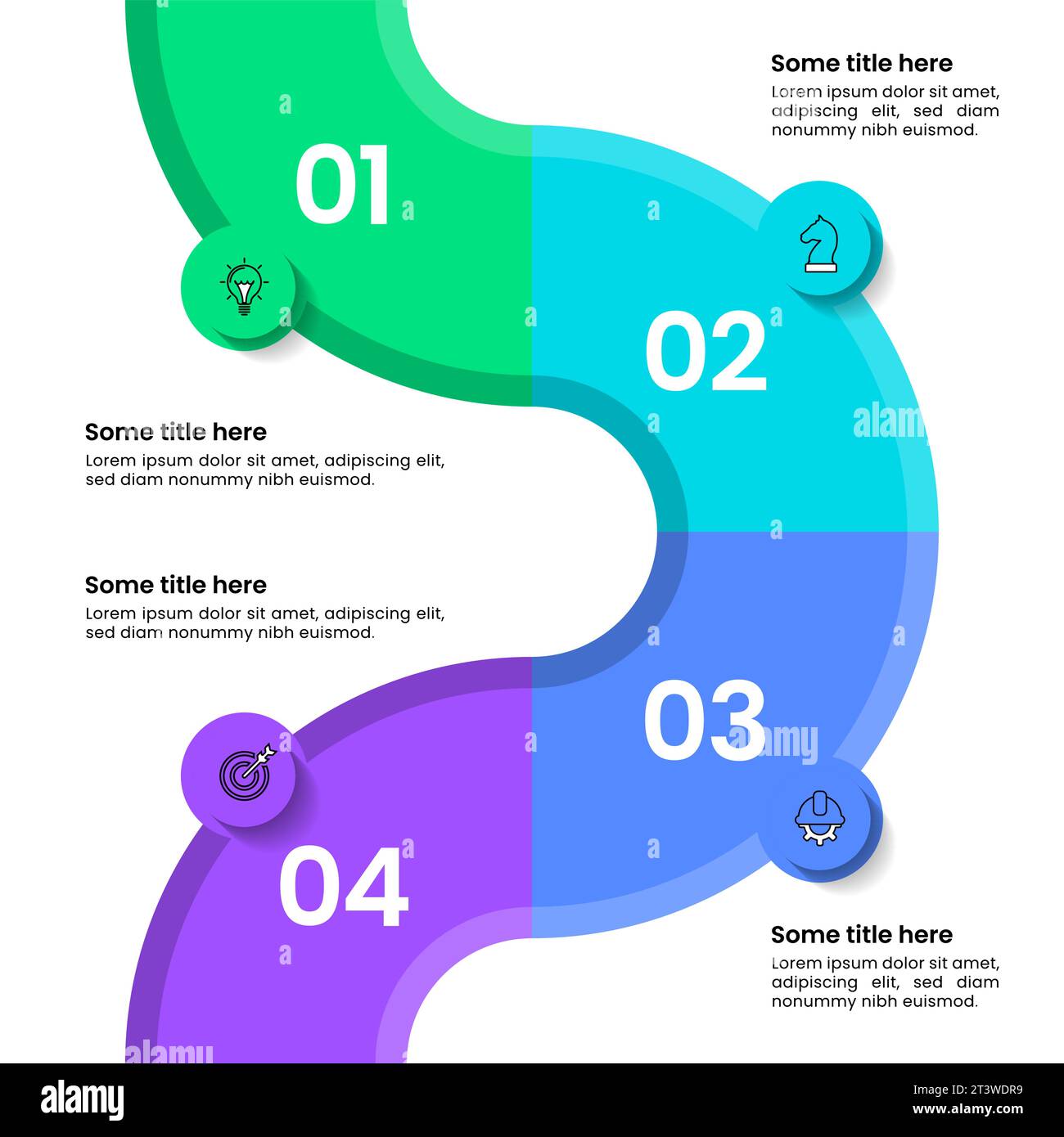 Modèle infographique avec icônes et 4 options ou étapes. Ligne verticale en zigzag. Peut être utilisé pour la mise en page de flux de travail, diagramme, bannière, webdesign. Vecteur illu Illustration de Vecteur