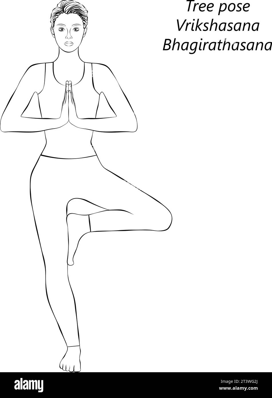 Croquis d'une jeune femme faisant du yoga Vrikshasana. Posture de l'arbre. Illustration vectorielle isolée. Illustration de Vecteur