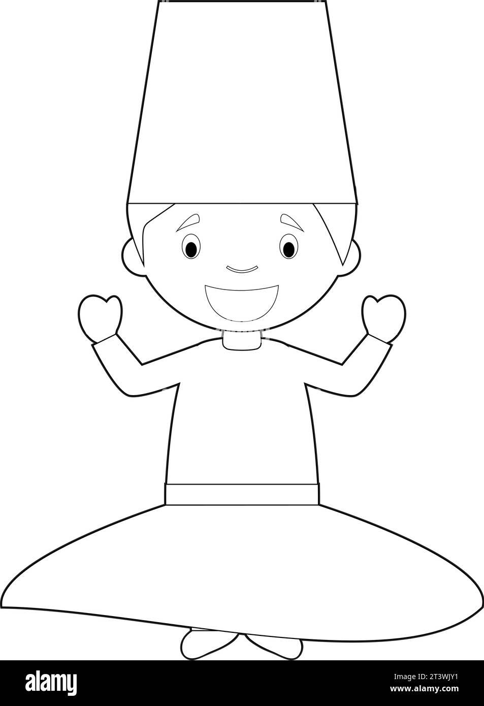 Personnage de dessin animé facile à colorier de Turquie habillé de manière traditionnelle comme danseur de Derviches Whirling. Illustration vectorielle. Illustration de Vecteur