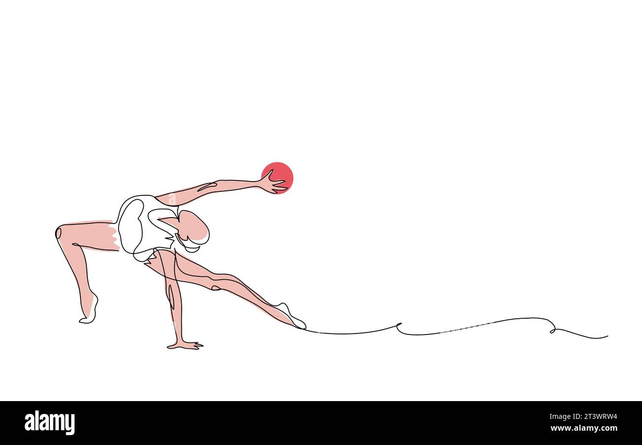 Gymnastique rythmique. Femme avec balle. Un dessin au trait continu de