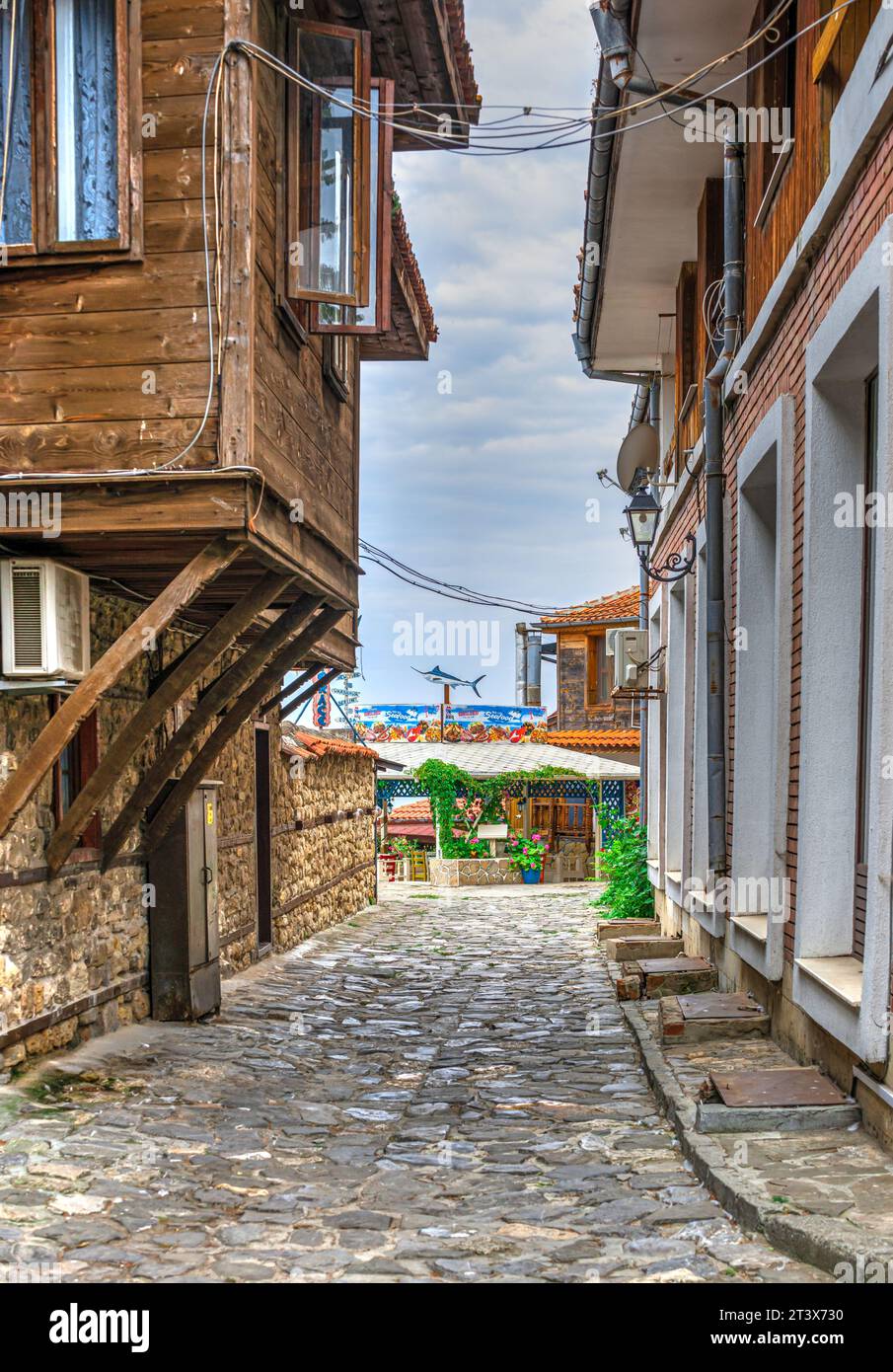 Rues de la vieille ville de Nessebar, Bulgarie Banque D'Images