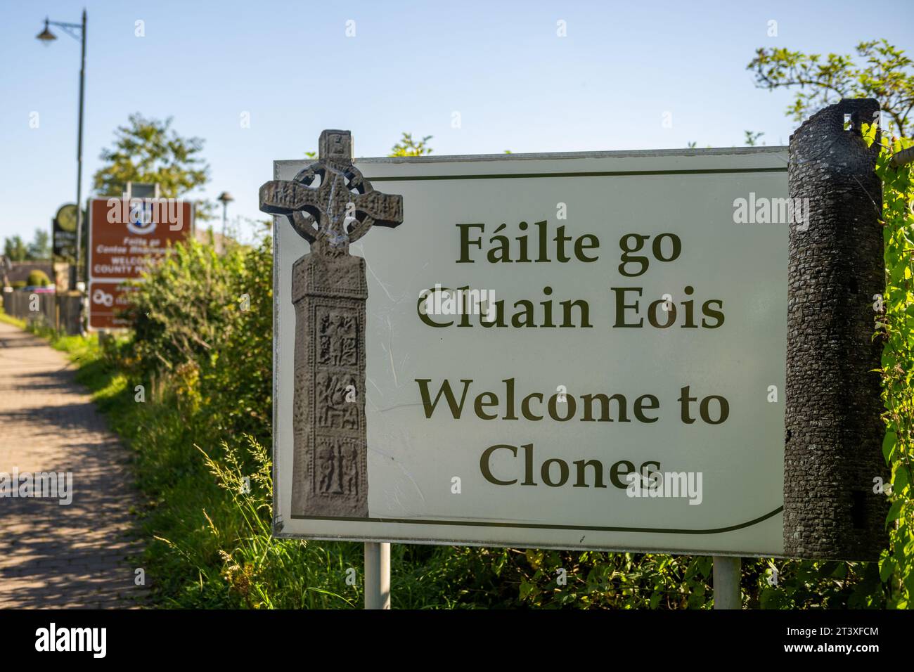Bienvenue à clones Sign in clones, Co. Monaghan, Irlande. Banque D'Images