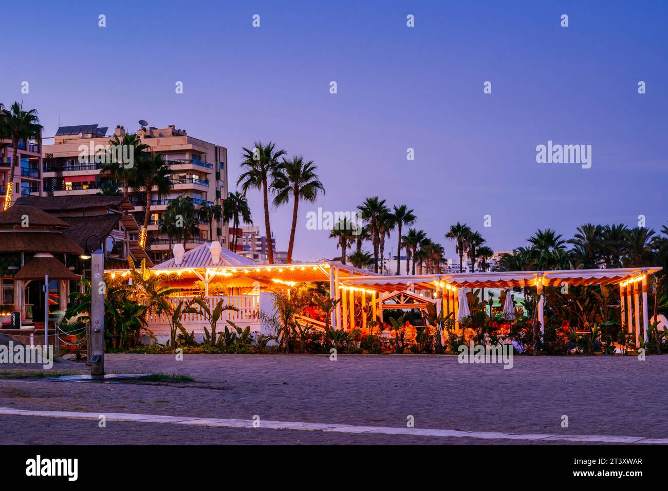 Bar de plage Tropicana sur la promenade de la Carihuela. Torremolinos, Málaga, Andalucía, Espagne, Europe Banque D'Images