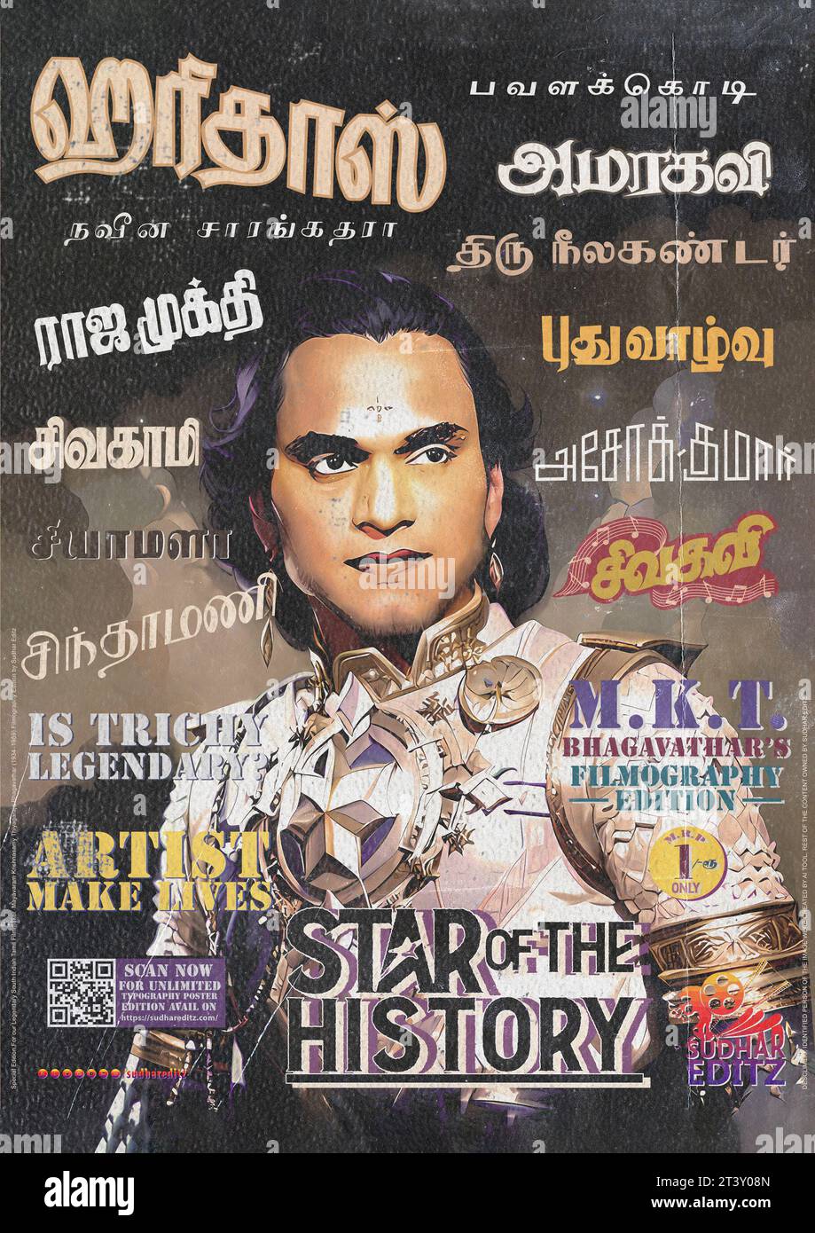 MK Thyagaraja Bhagavathar Tamil Kollywood Filmographie et Typographie Poster Design par Sudhar Editz, Trichy Banque D'Images