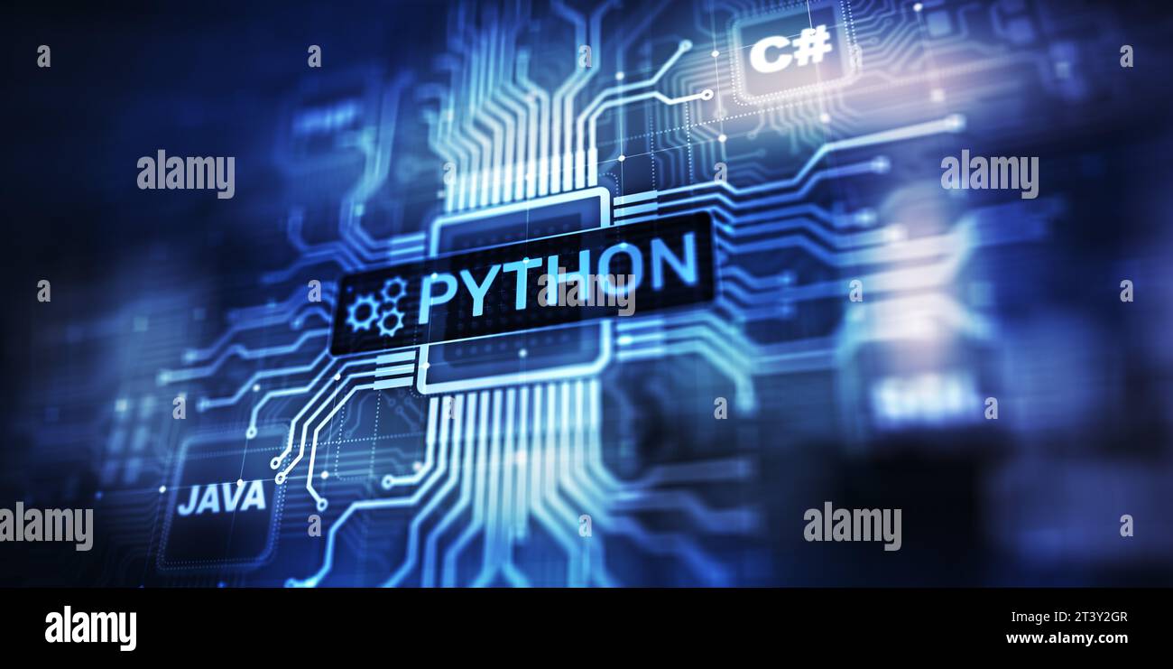 Langage de programmation de haut niveau Python. Concept de développement d'applications et Web sur écran virtuel. Banque D'Images