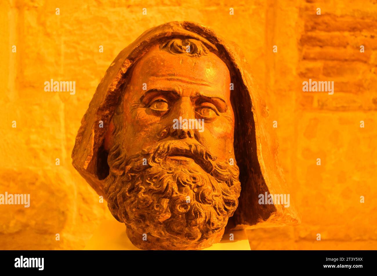 Cathédrale de Murcie, Espagne. Buste ou tête sculpture art d'un saint religieux. Objet ancien ou antique de la tradition catholique. Banque D'Images