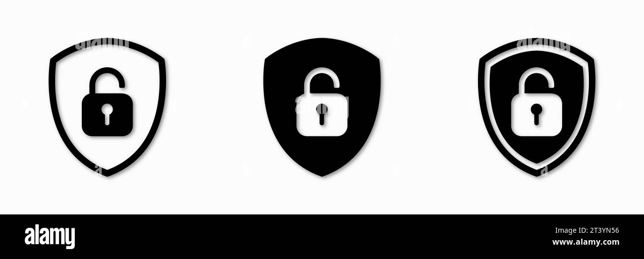 Ensemble d'icônes de déverrouillage de cadenas de protection. Illustration de clipart vectorielle sur un fond isolé. Illustration de Vecteur