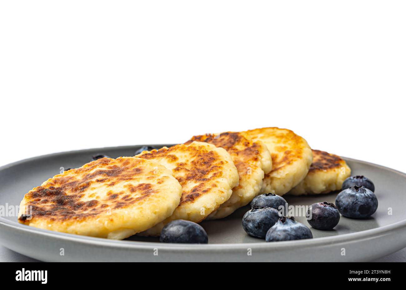 cheesecakes et bleuets sur une assiette grise gros plan Banque D'Images