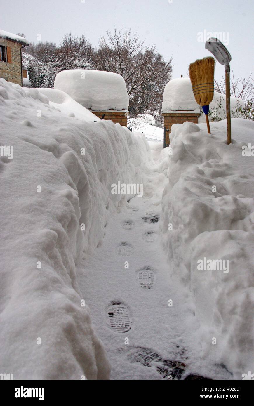 Immagine della storica nevicata del 2012 nel Montefeltro Banque D'Images