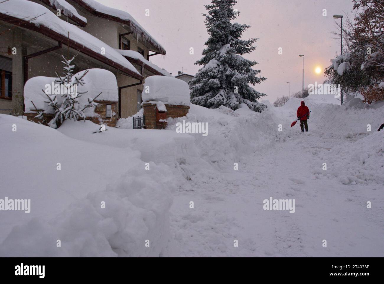 Immagine della storica nevicata del 2012 nel Montefeltro Banque D'Images