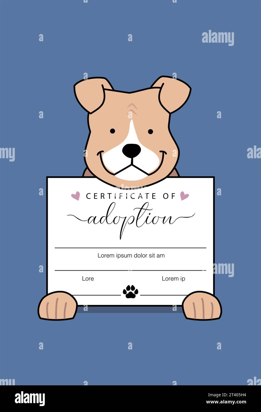 Une fois errant chien Pitbull Puppy tenant un certificat d'adoption devant Illustration de Vecteur