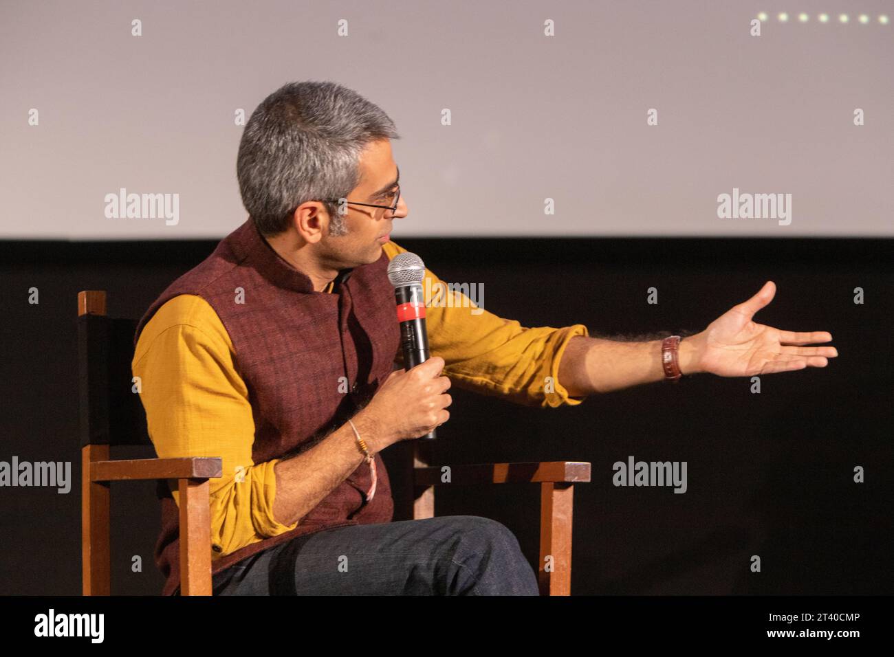 Festival du film indien de Londres 2023 - le réalisateur Richie Mehta anime des questions-Réponses après la projection de Berlin, avec Aparshakti Khurana et Ishwak Singh Banque D'Images