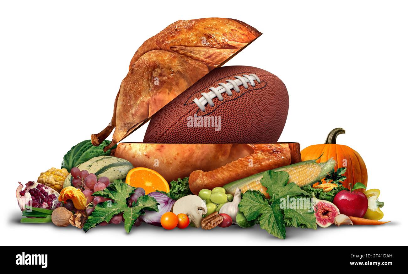 Saison de football d'automne et dîner de dinde comme un sport de Thanksgiving comme un sport américain pendant la saison d'automne ou sur le terrain goal et touchdown comme une équipe sp Banque D'Images