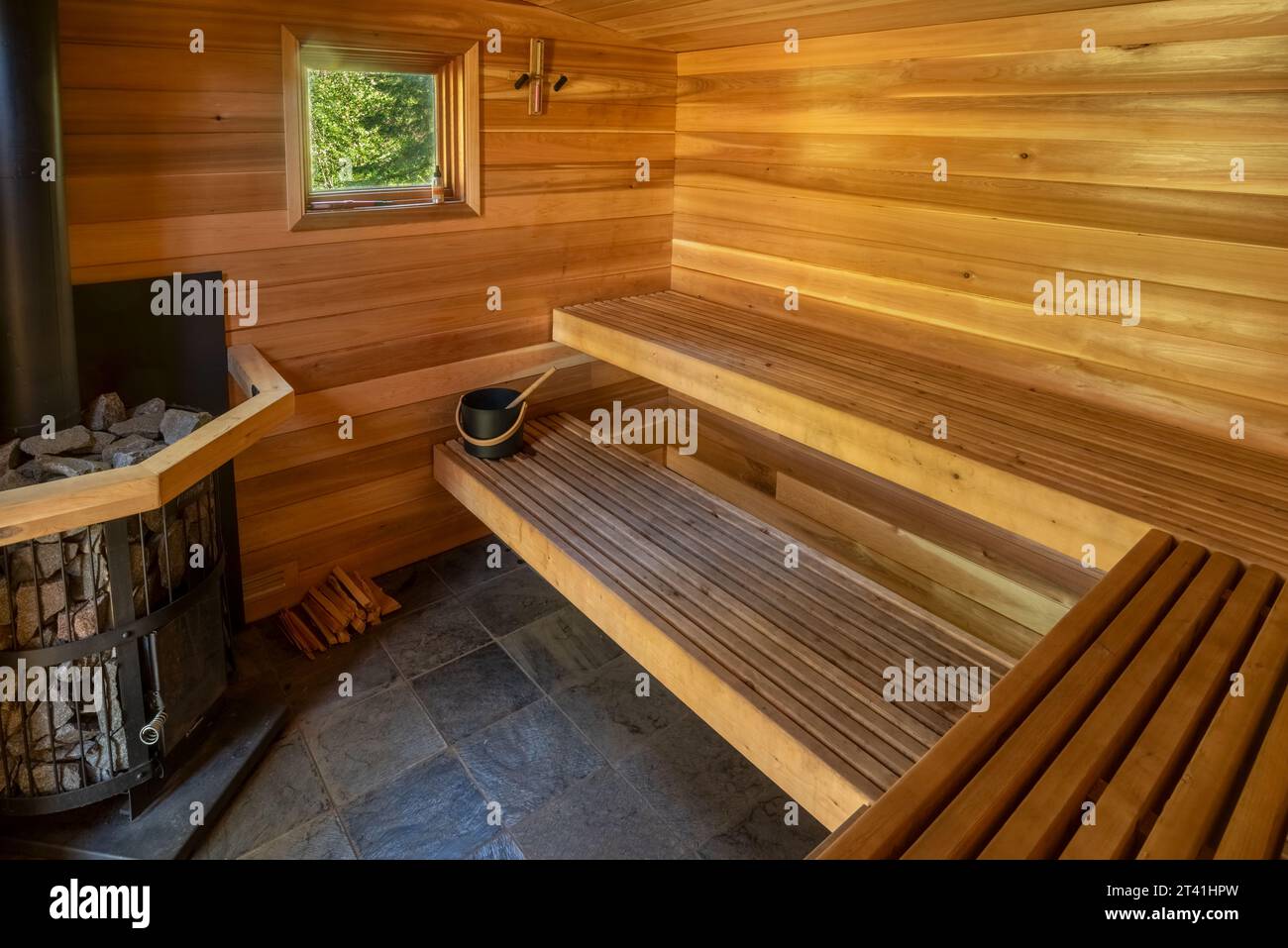 Sauna au Minam River Lodge, Oregon. Banque D'Images